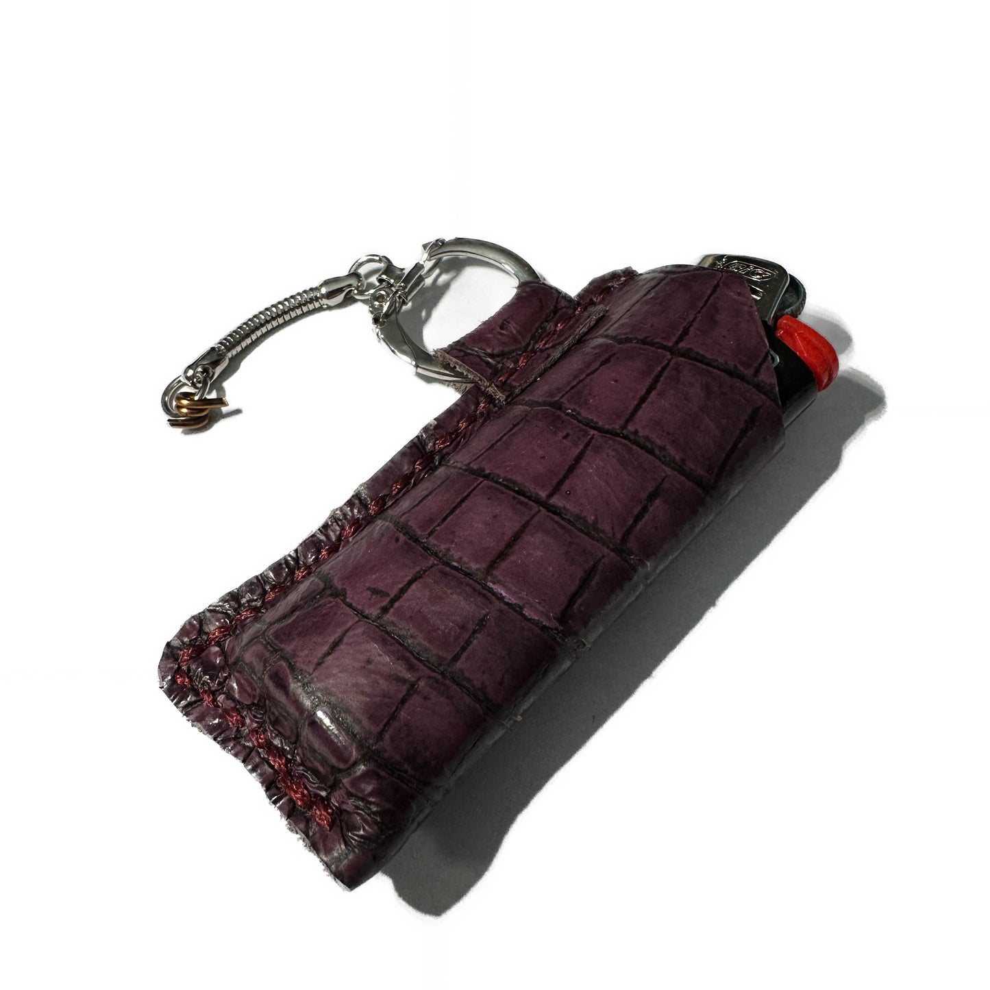 RINGED LIGHTER HOLSTER: Royal Crocodile & Amethyst Waxed Thread