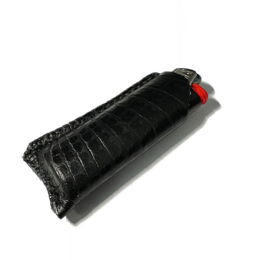 LIGHTER HOLSTER: Black Crocodile & Black Waxed Thread