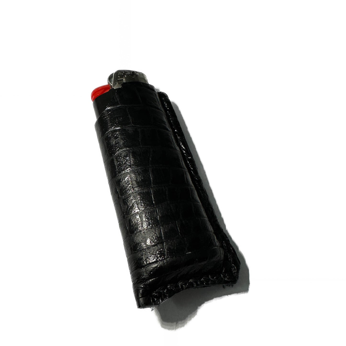 LIGHTER HOLSTER: Black Crocodile & Black Waxed Thread