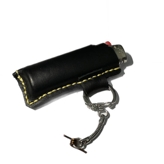 RINGED LIGHTER HOLSTER: Smooth Black & Yellow Waxed Thread