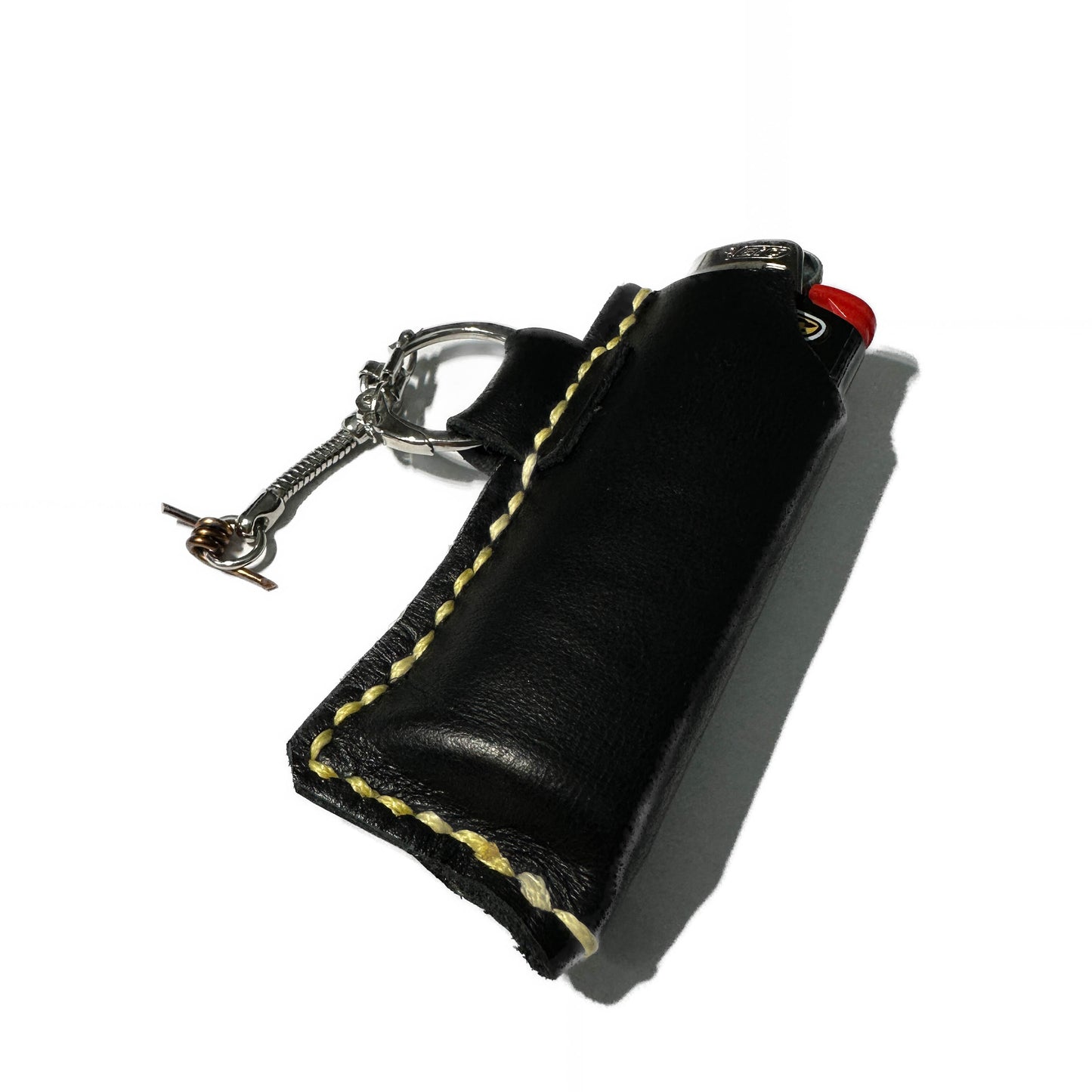 RINGED LIGHTER HOLSTER: Smooth Black & Yellow Waxed Thread