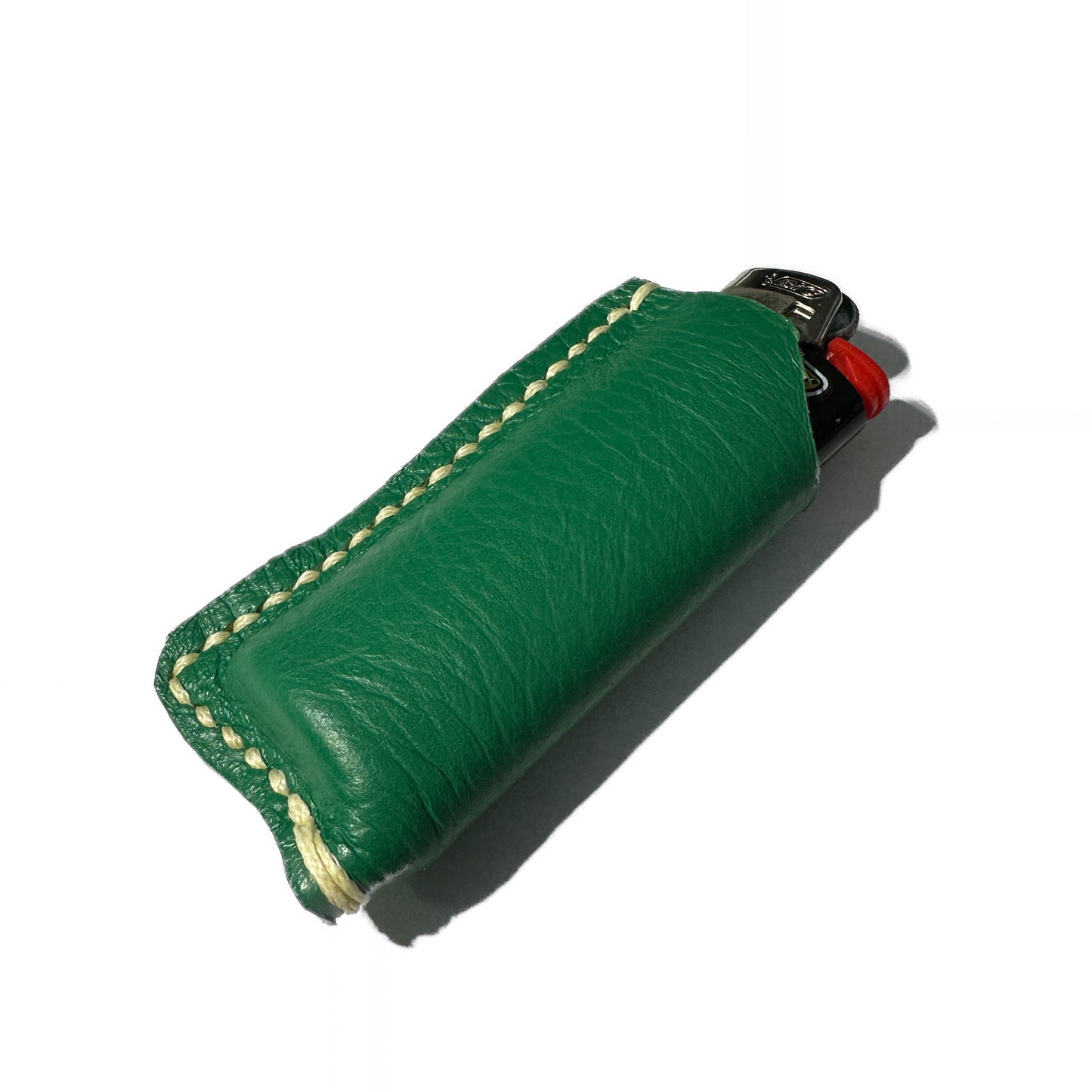 LIGHTER HOLSTER: Pebbled Envy & Yellow Waxed Thread