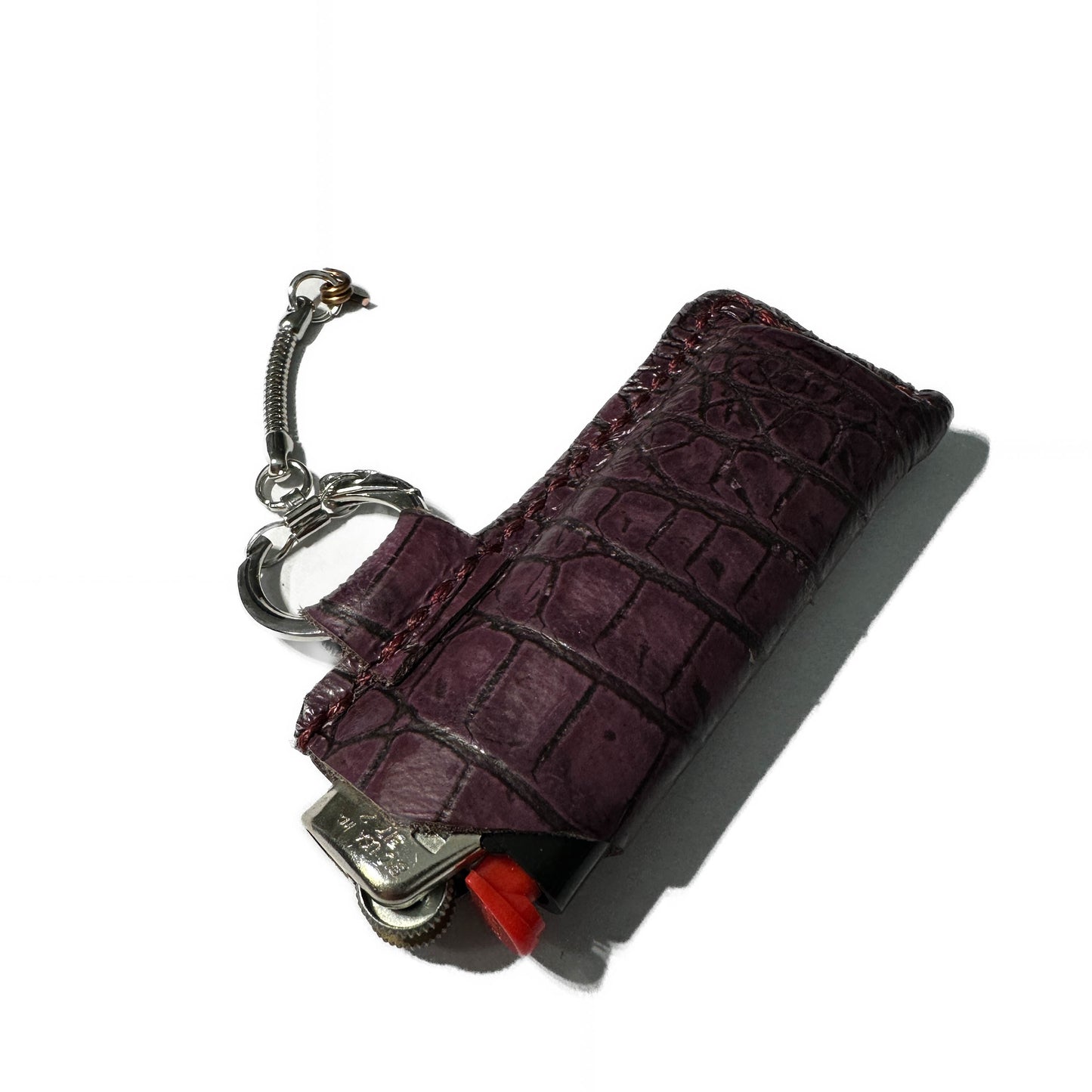 RINGED LIGHTER HOLSTER: Royal Crocodile & Amethyst Waxed Thread