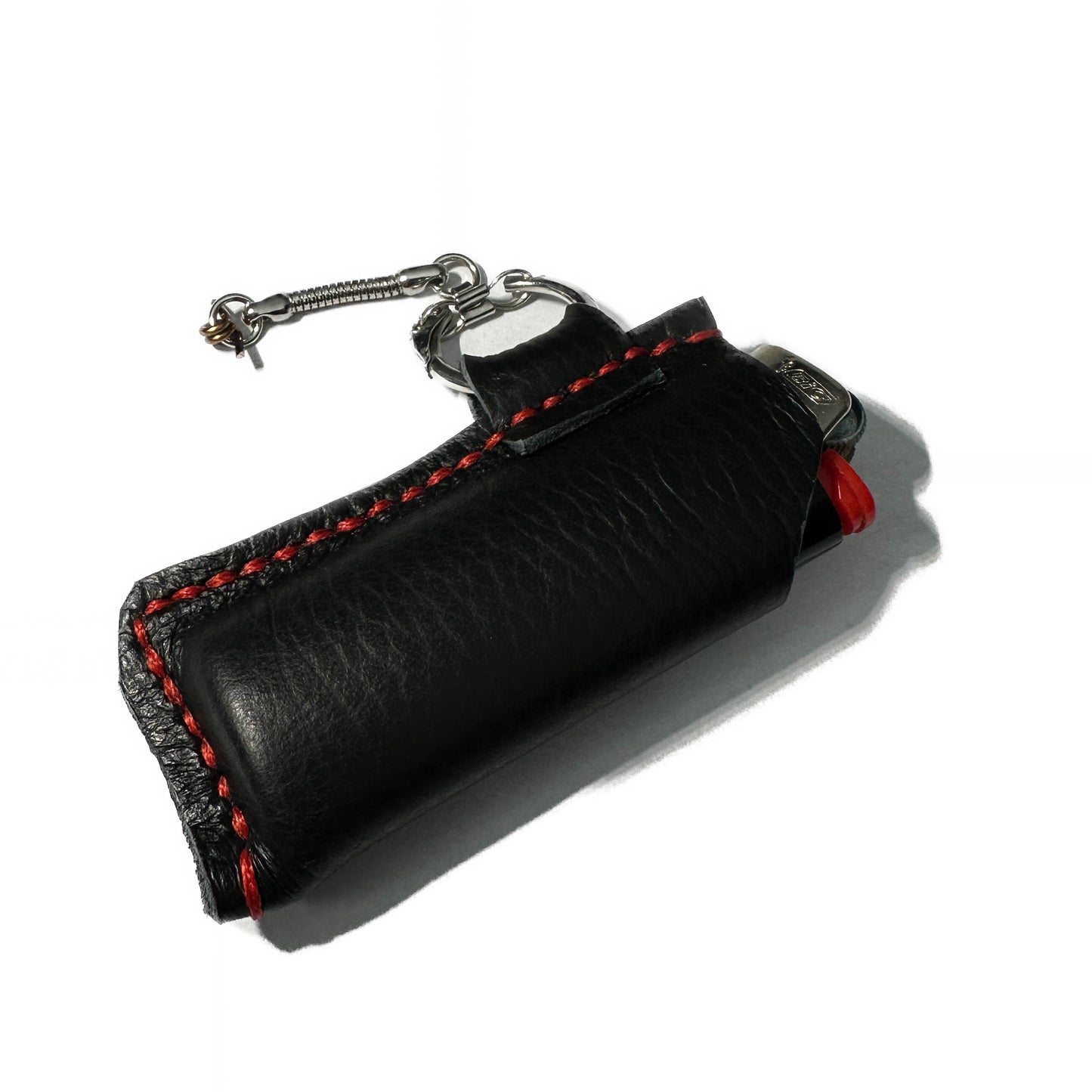 RINGED LIGHTER HOLSTER: Smooth Onyx & Ruby Waxed Thread