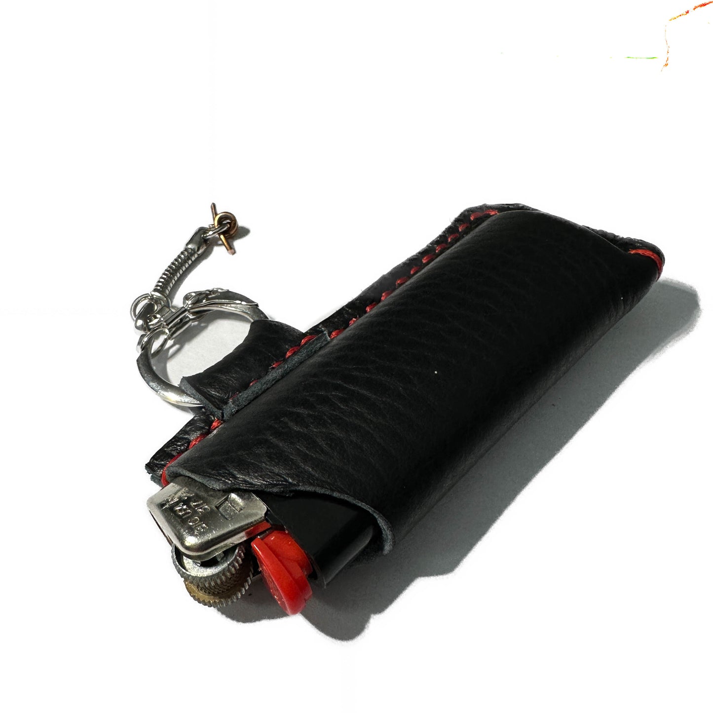 RINGED LIGHTER HOLSTER: Smooth Onyx & Ruby Waxed Thread