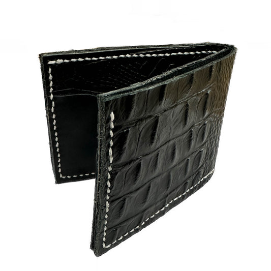 CLASSIC BIFOLD: Smooth Black & Obsidian Crocodile