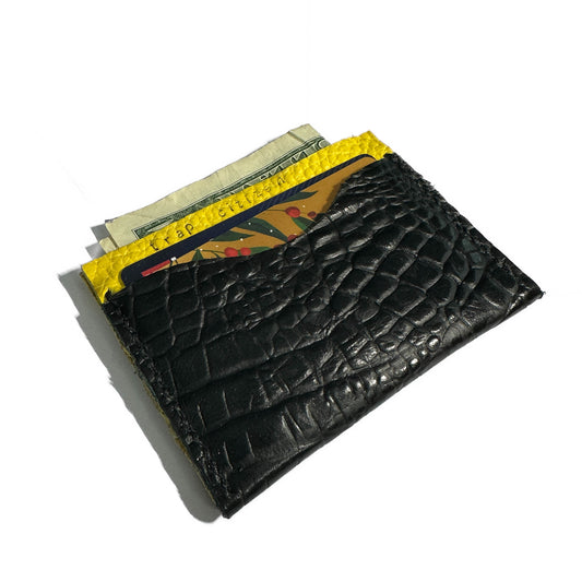 CLASSIC CARD HOLDER: Hazard Leather & Obsidian Crocodile