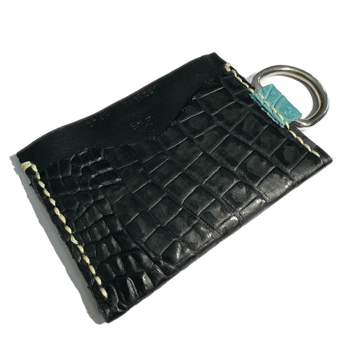 RINGED CARD HOLDER: Smooth Black & Obsidian Crocodile
