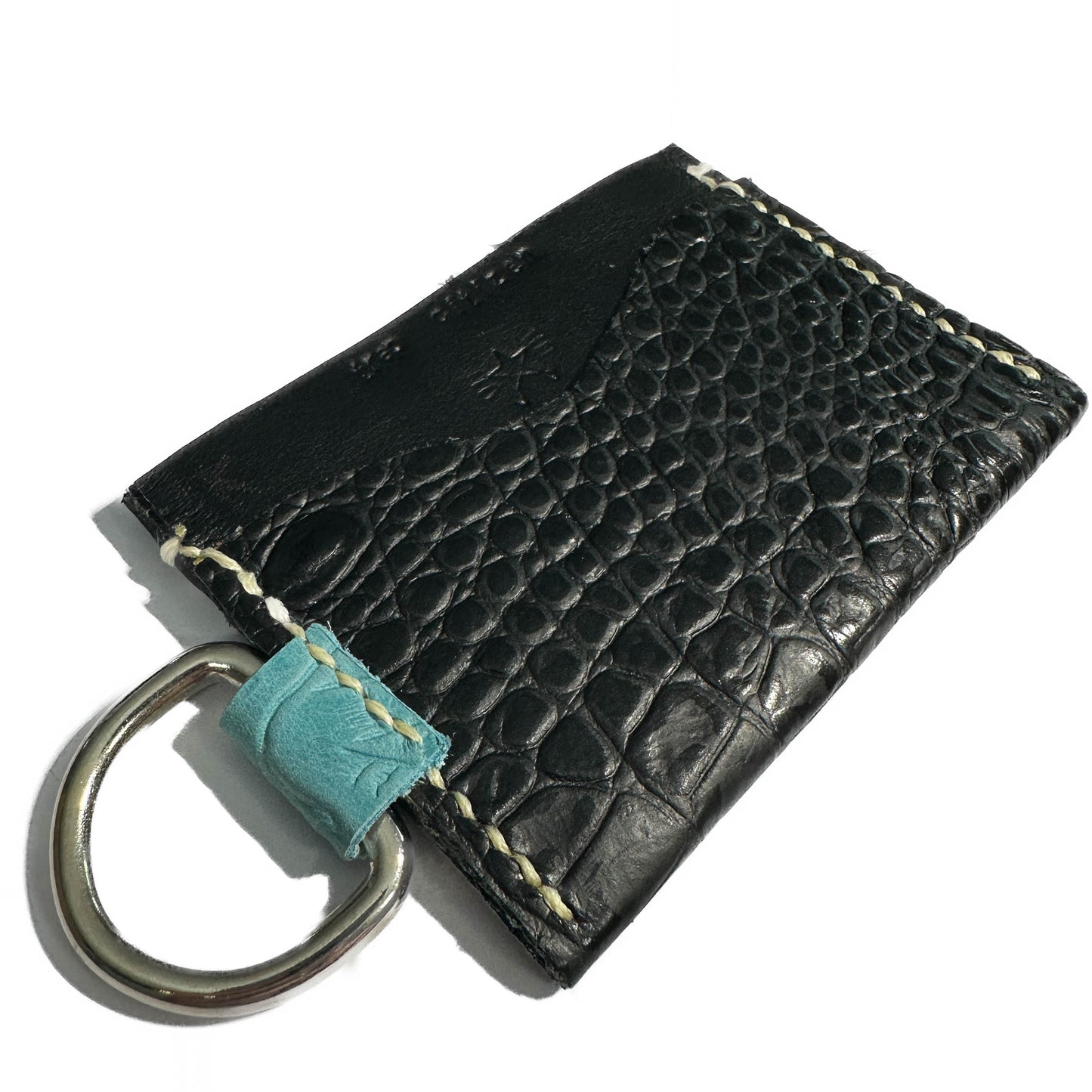 RINGED CARD HOLDER: Smooth Black & Obsidian Crocodile