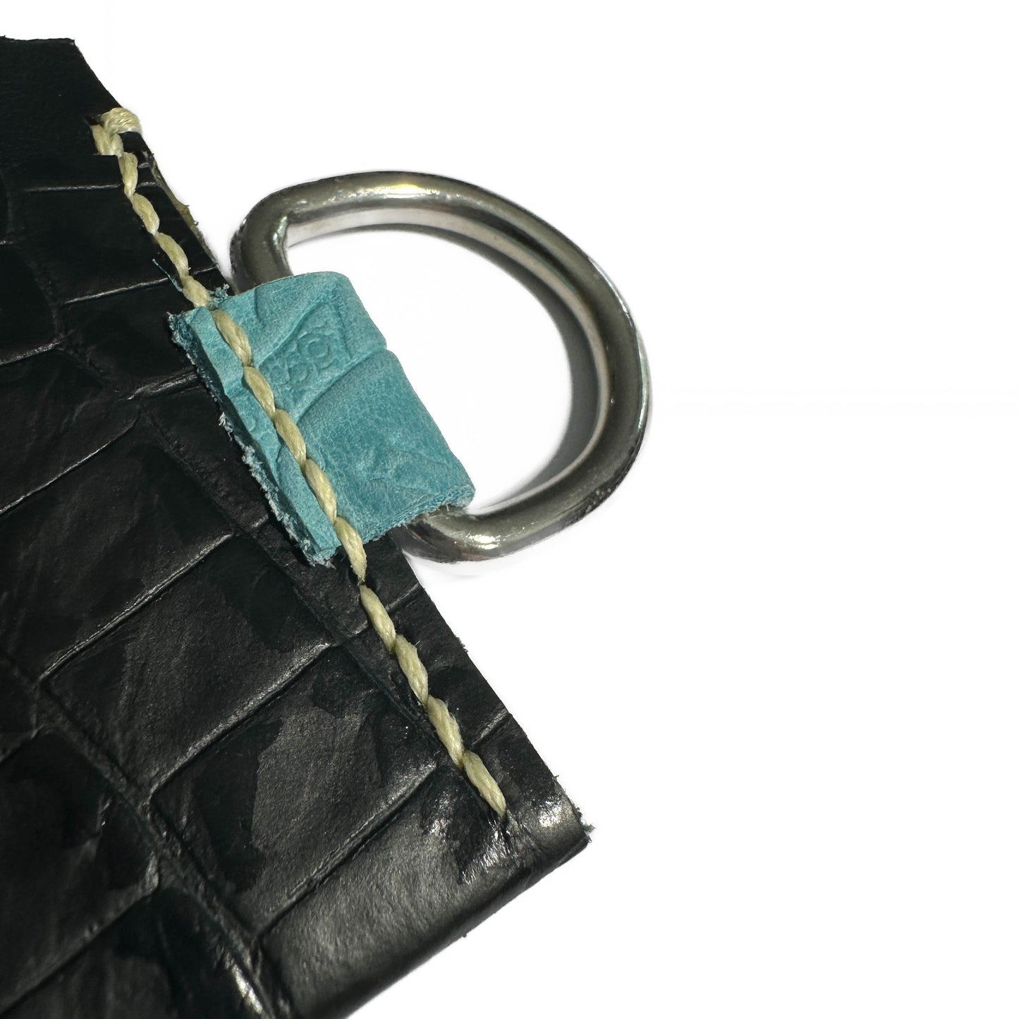 RINGED CARD HOLDER: Smooth Black & Obsidian Crocodile