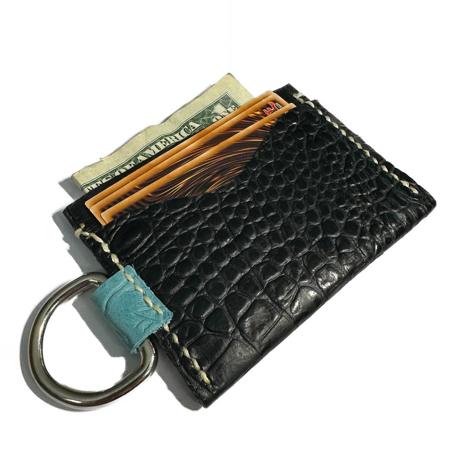 RINGED CARD HOLDER: Smooth Black & Obsidian Crocodile